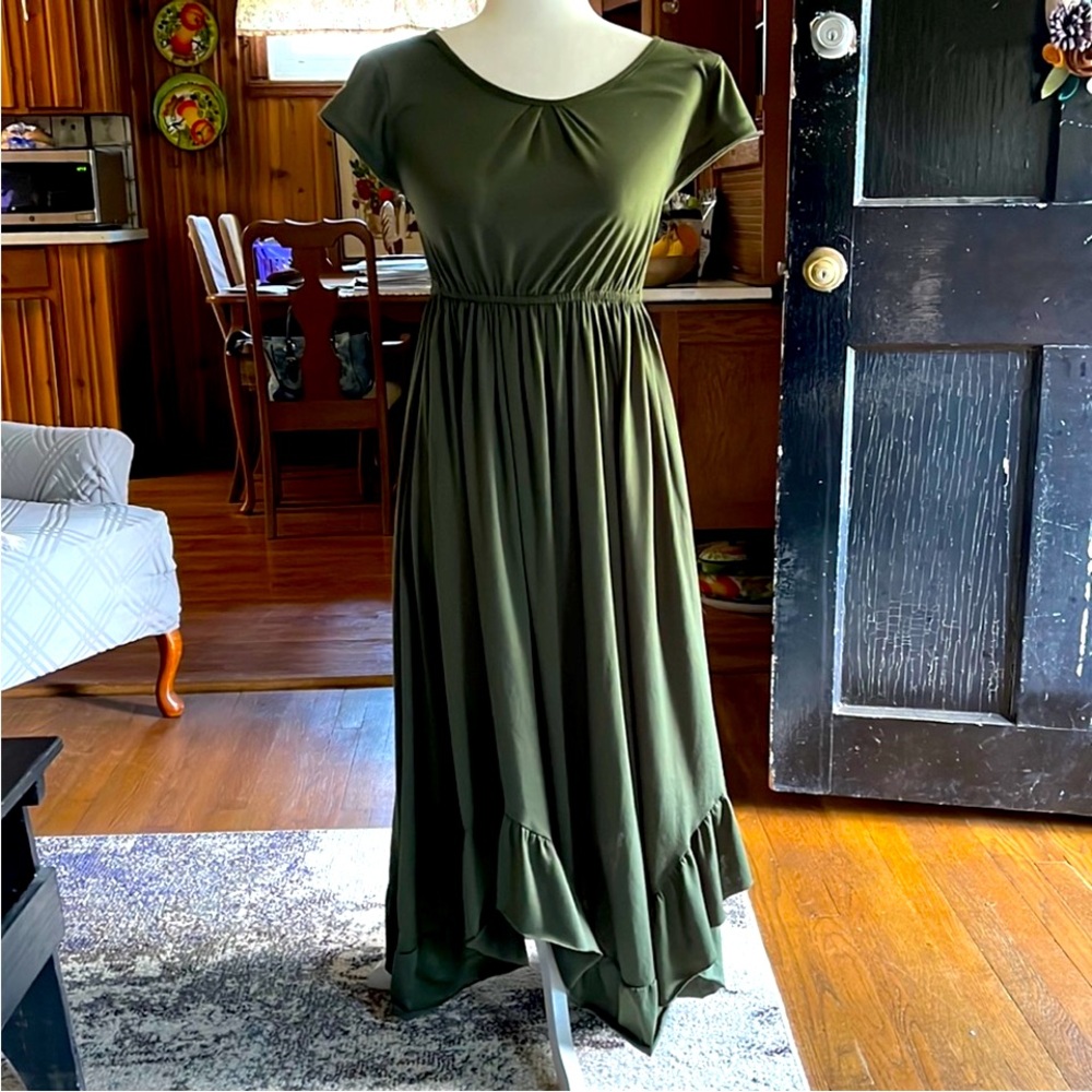 Mia Joy Dark Green Cut Out Ruffed Hem Girls Dress Size 12